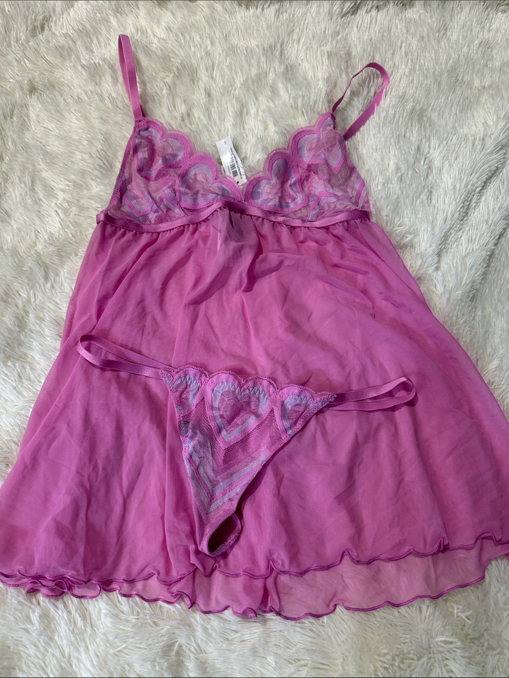 Adore Me Sheer Lace Babydoll Chemise and Thong - Fuchsia Pink